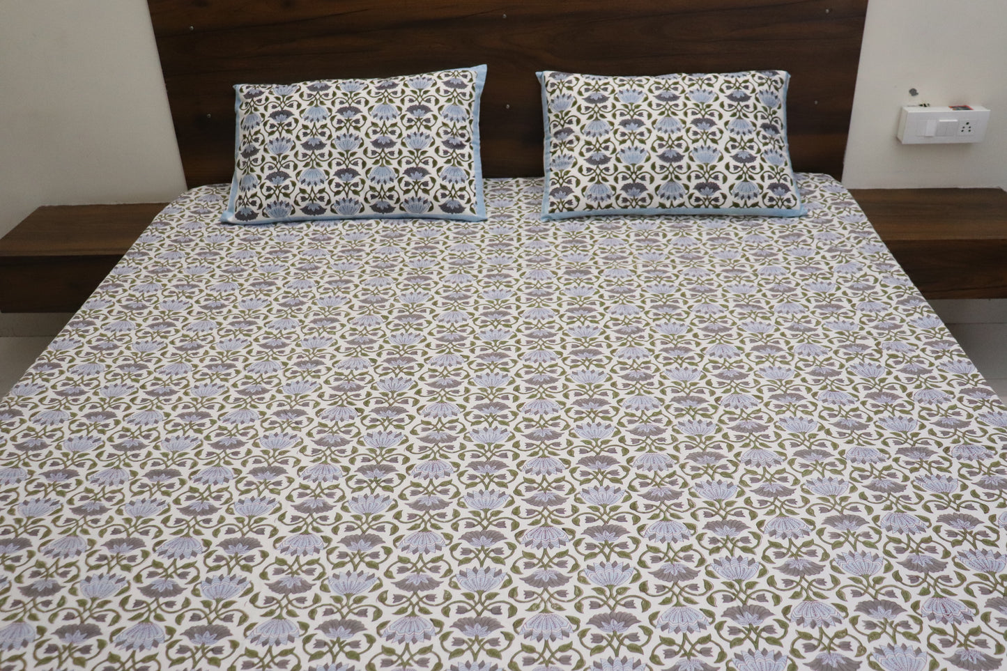 Indian Lotus Hand Block Print Cotton Bed Sheet