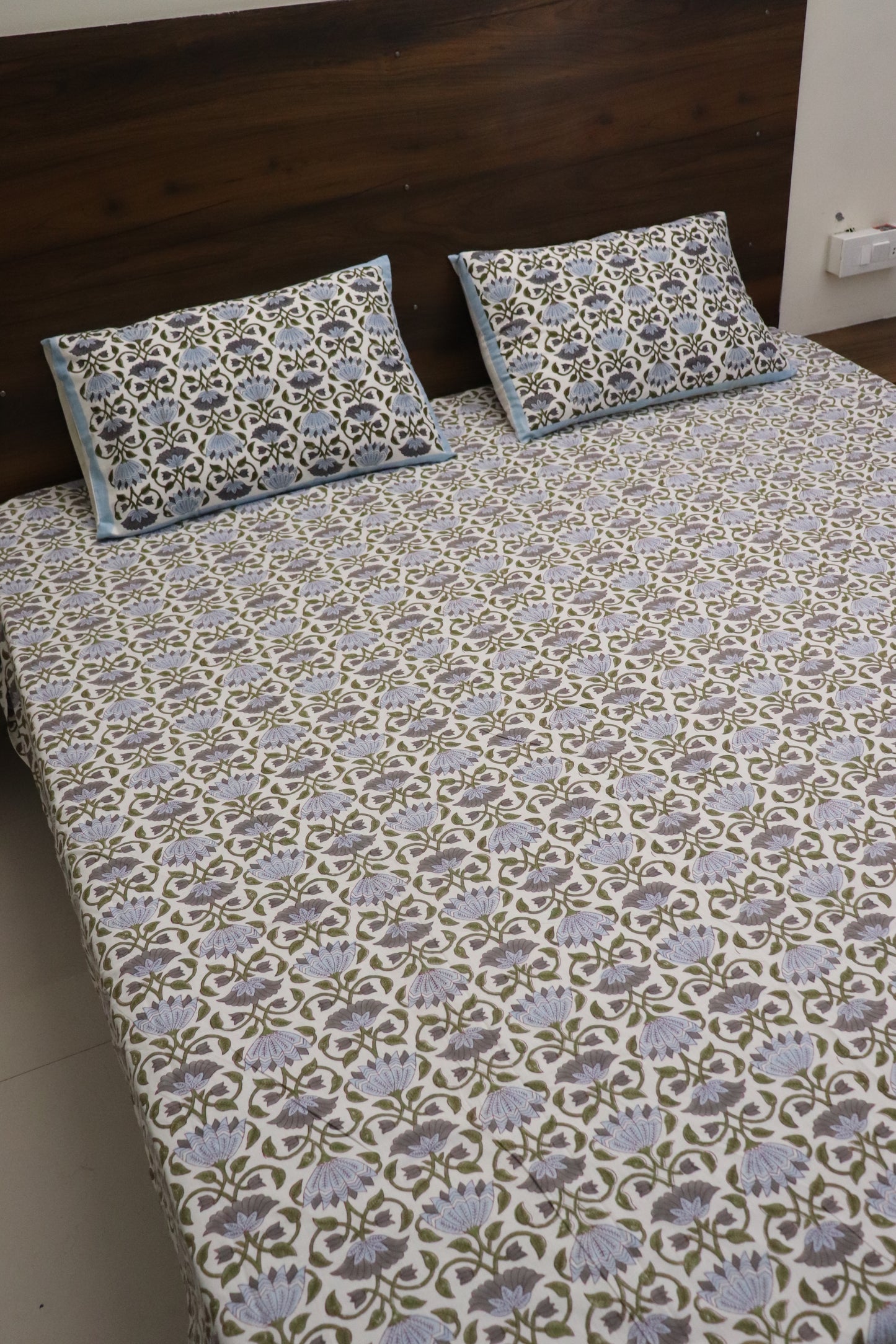 Indian Lotus Hand Block Print Cotton Bed Sheet