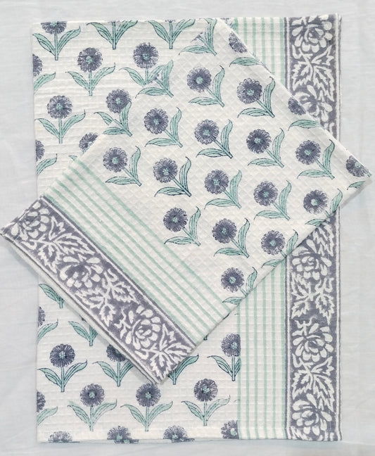 DAISY FLOWER WITH FLORAL BORDER HAND BLOCK PRINT COTTON TOWELS